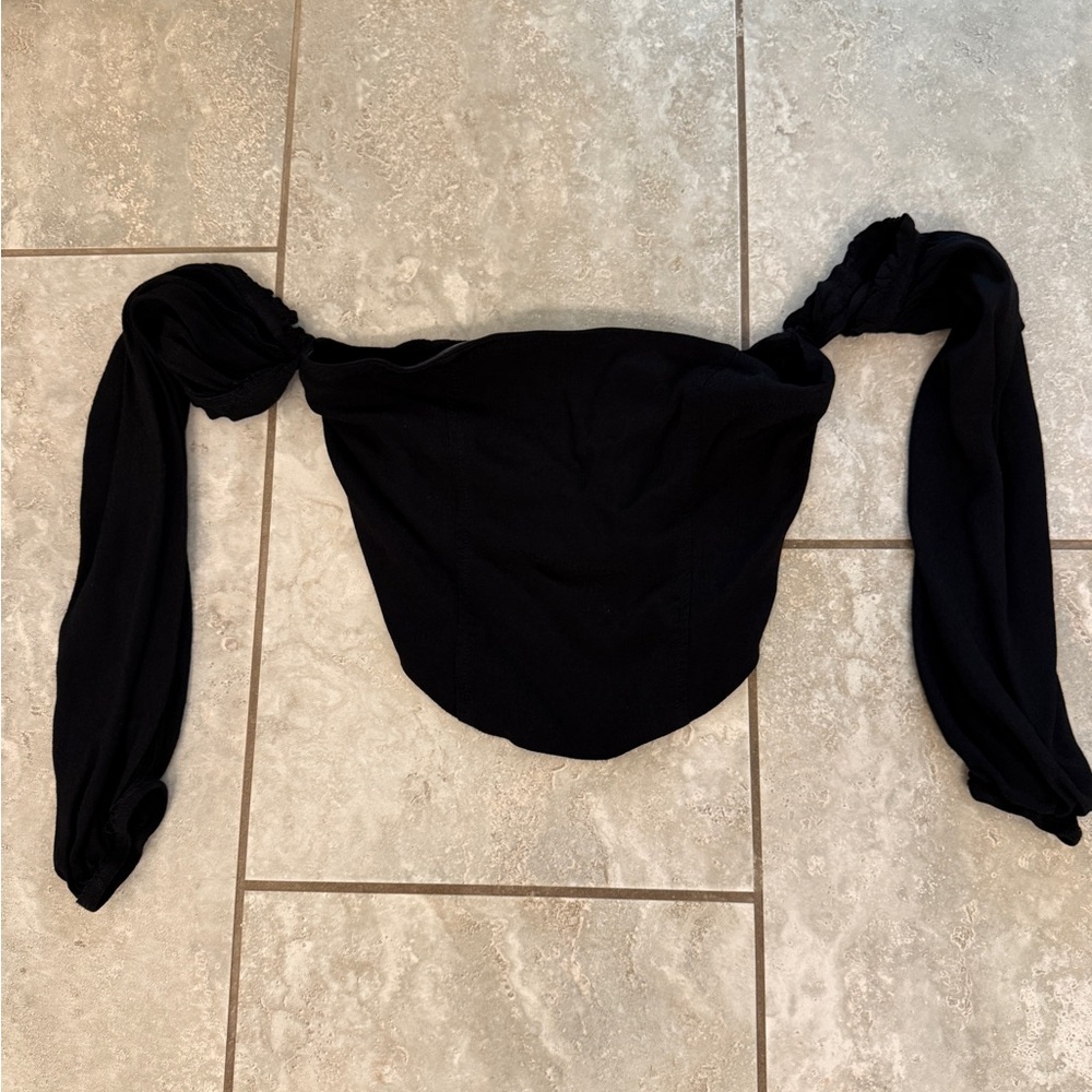 Black Tie Front Crop Top with Unique Design